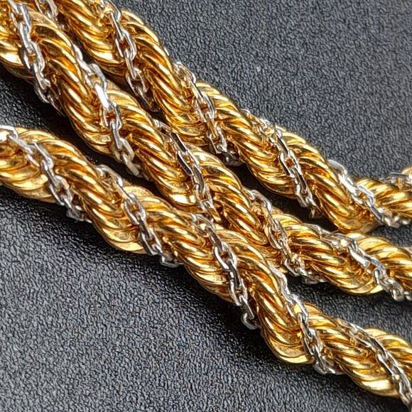 Monet Gold Silver Rope Chain Necklace, Sister Clasp, Gold Plated, 1960s Vintage - Picture 9 of 10